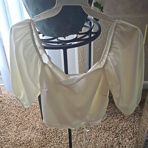 White lace up crop top